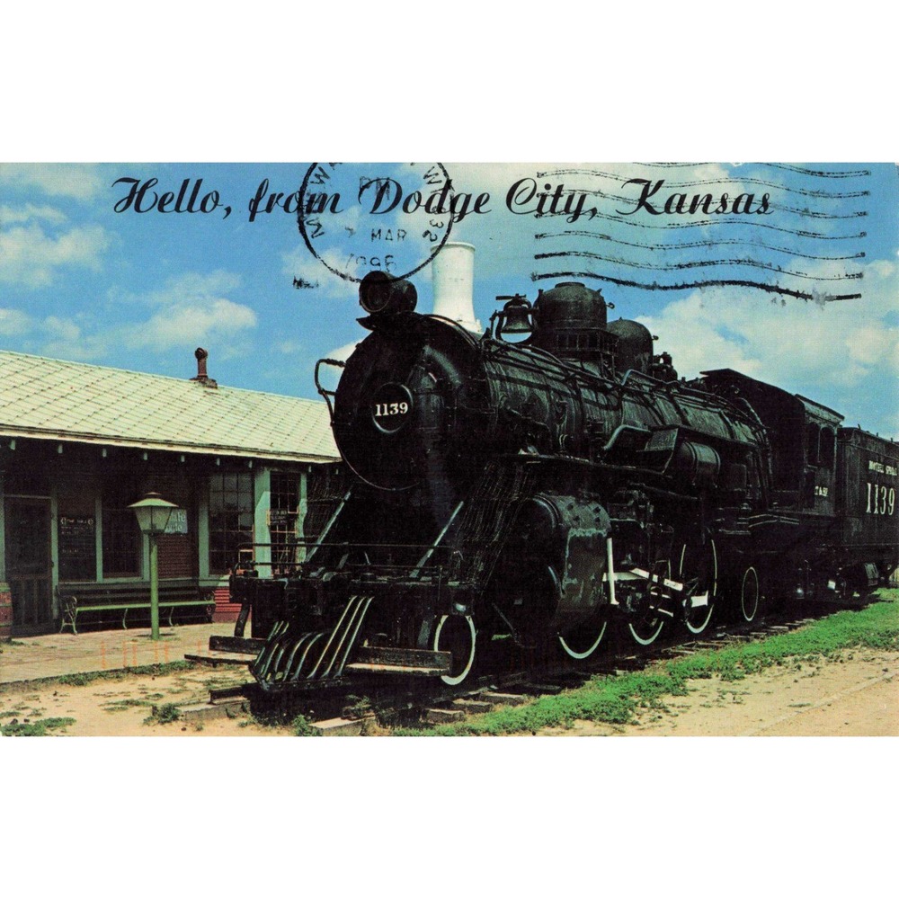 Vintage Dodge City Kansas Boot Hill Special Steam Locomotive 1139 Postcard 1996
